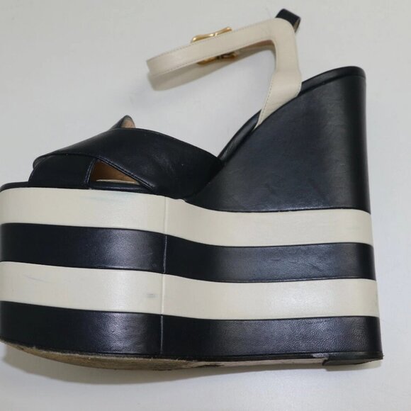 GUCCI BLU/MYSTIC WHITE ANKLE STRAP NAPPA CHARLOTTE WEDGES US 8.5 EU39 - Picture 10 of 15